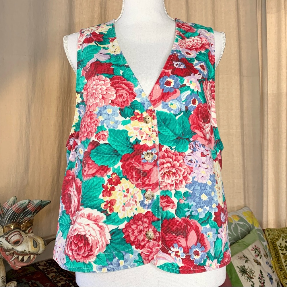 80s Floral Denim Vest